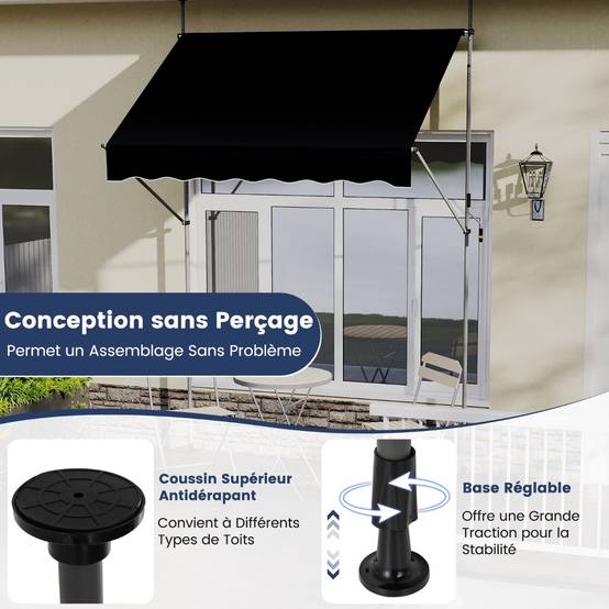 Store Banne Manuel Rétractable 2x1,2M avec Manivelle Hauteur Réglable Aluminium Noir - Image 7