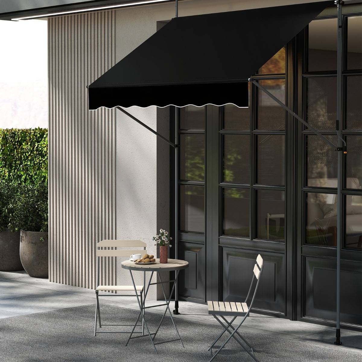 Store Banne Manuel Rétractable 2x1,2M avec Manivelle Hauteur Réglable Aluminium Noir - Image 2