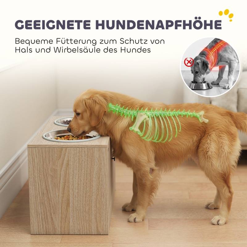 Station de Nourriture pour Chien en Bois avec 2 Bols en Acier Inoxydable, Armoire de Rangement, 60 x 30 x 35.5 cm - PANGIVO - Image 4