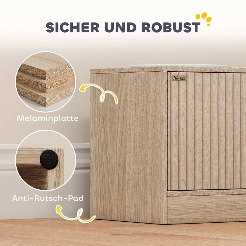 Station de Nourriture pour Chien en Bois avec 2 Bols en Acier Inoxydable, Armoire de Rangement, 60 x 30 x 35.5 cm - PANGIVO - Image 8