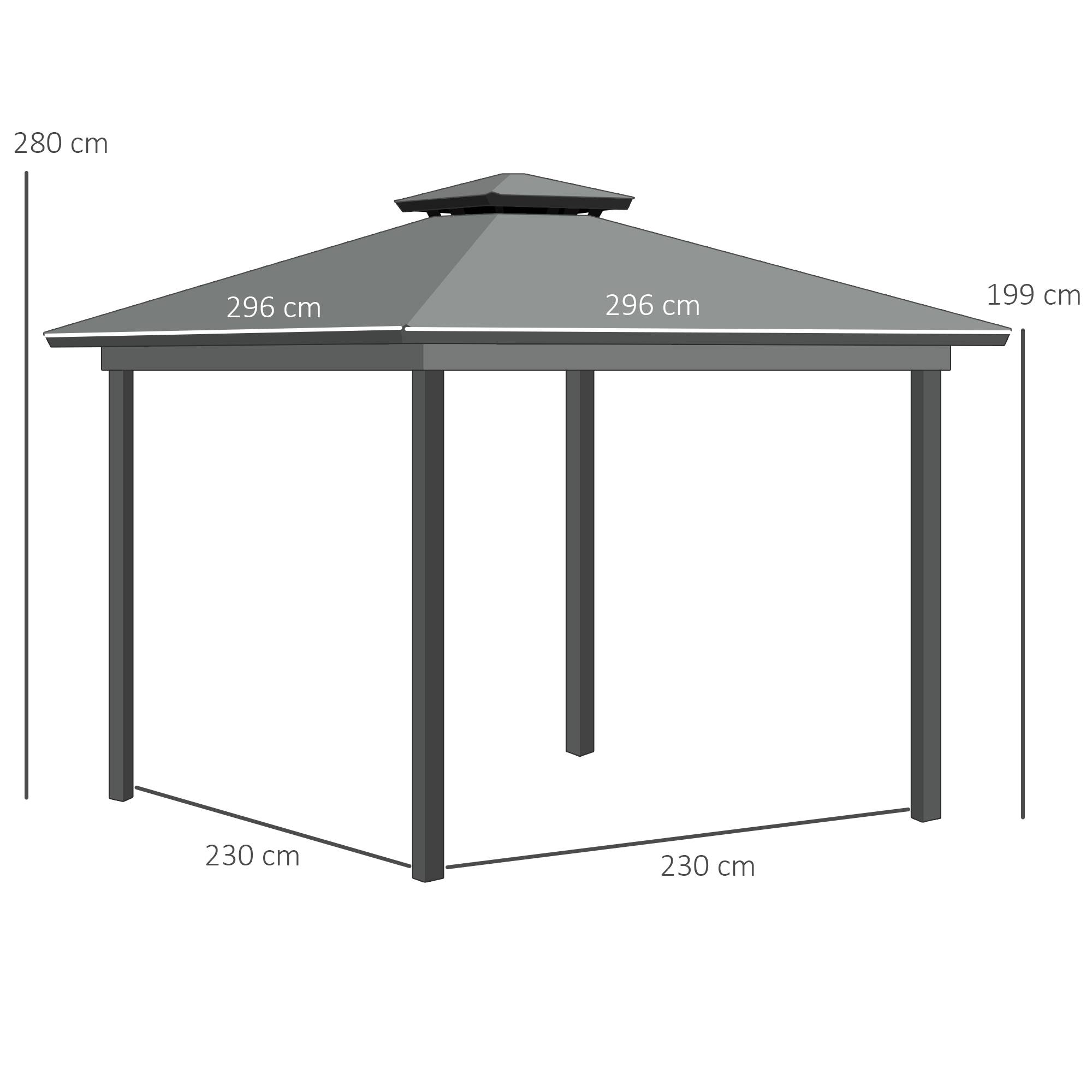 Outsunny - Tonnelle pavillon jardin 3x3m avec 4 parois et double toit anti-UV aluminium gris - Outsunny - Image 3