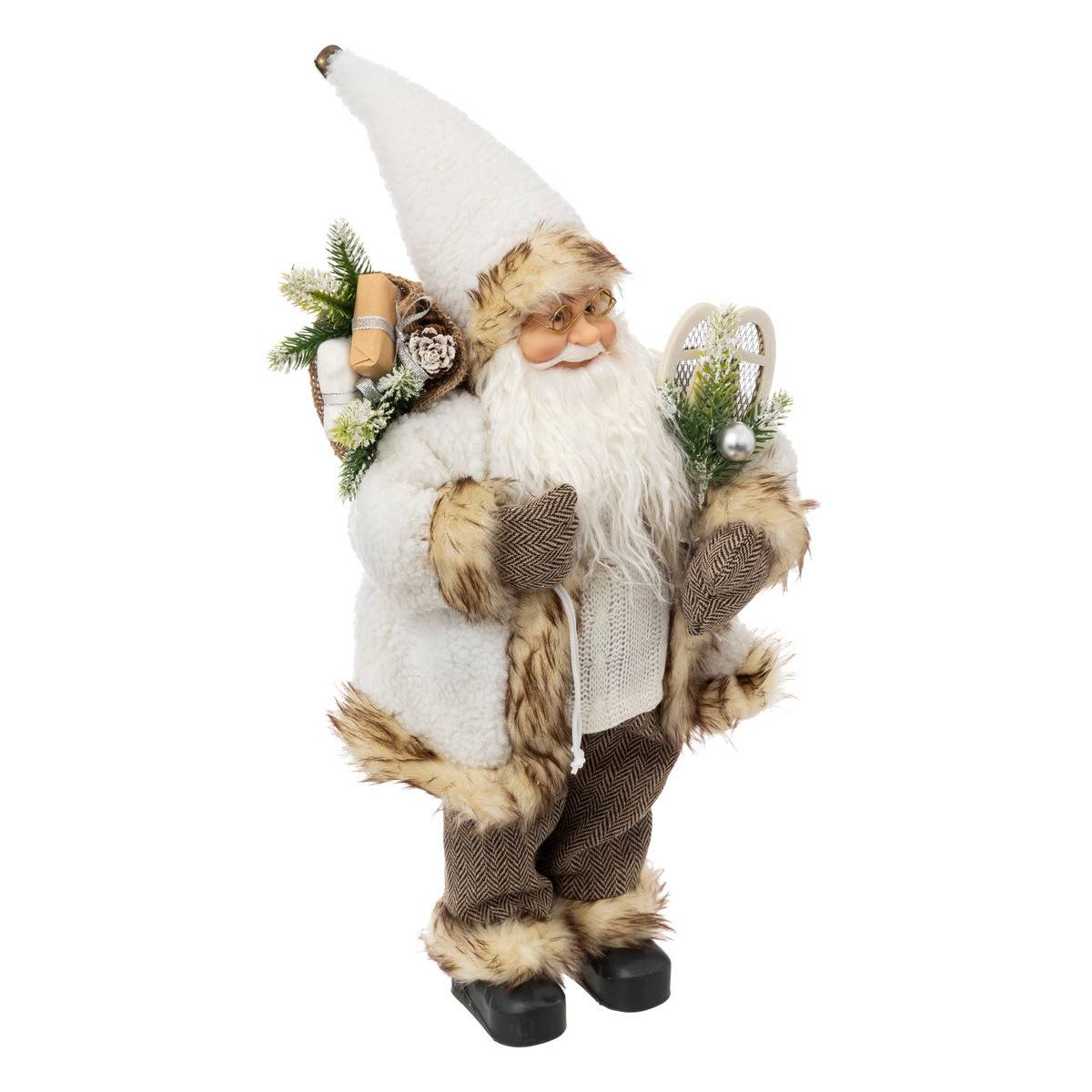 Père Noël en fourrure sherpa blanche et beige H 45 cm - Image 1