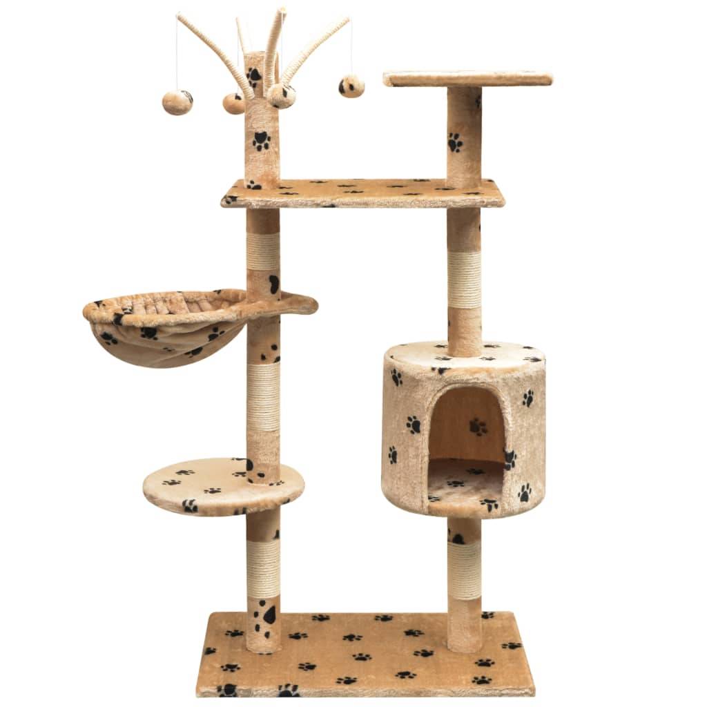 Arbre à chat, Tour à chat et griffoir Sisal 125 cm Empreintes de pattes Beige MP75 - Image 2