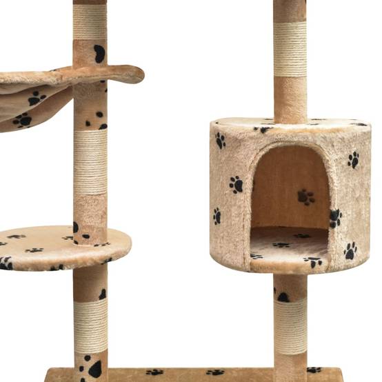 Arbre à chat, Tour à chat et griffoir Sisal 125 cm Empreintes de pattes Beige MP75 - Image 3