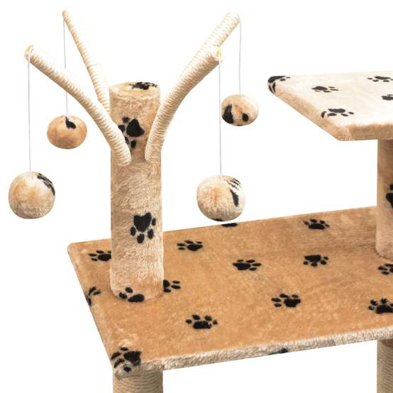 Arbre à chat, Tour à chat et griffoir Sisal 125 cm Empreintes de pattes Beige MP75 - Image 4