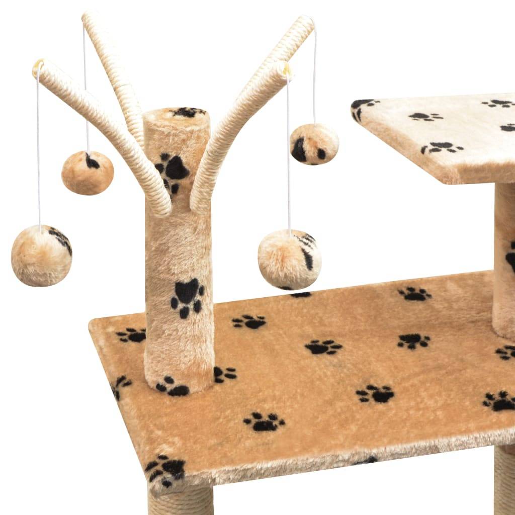Arbre à chat, Tour à chat et griffoir Sisal 125 cm Empreintes de pattes Beige MP75 - Image 4