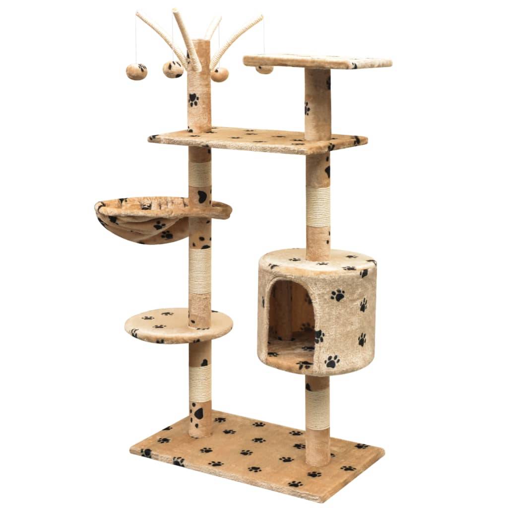 Arbre à chat, Tour à chat et griffoir Sisal 125 cm Empreintes de pattes Beige MP75 - Image 1