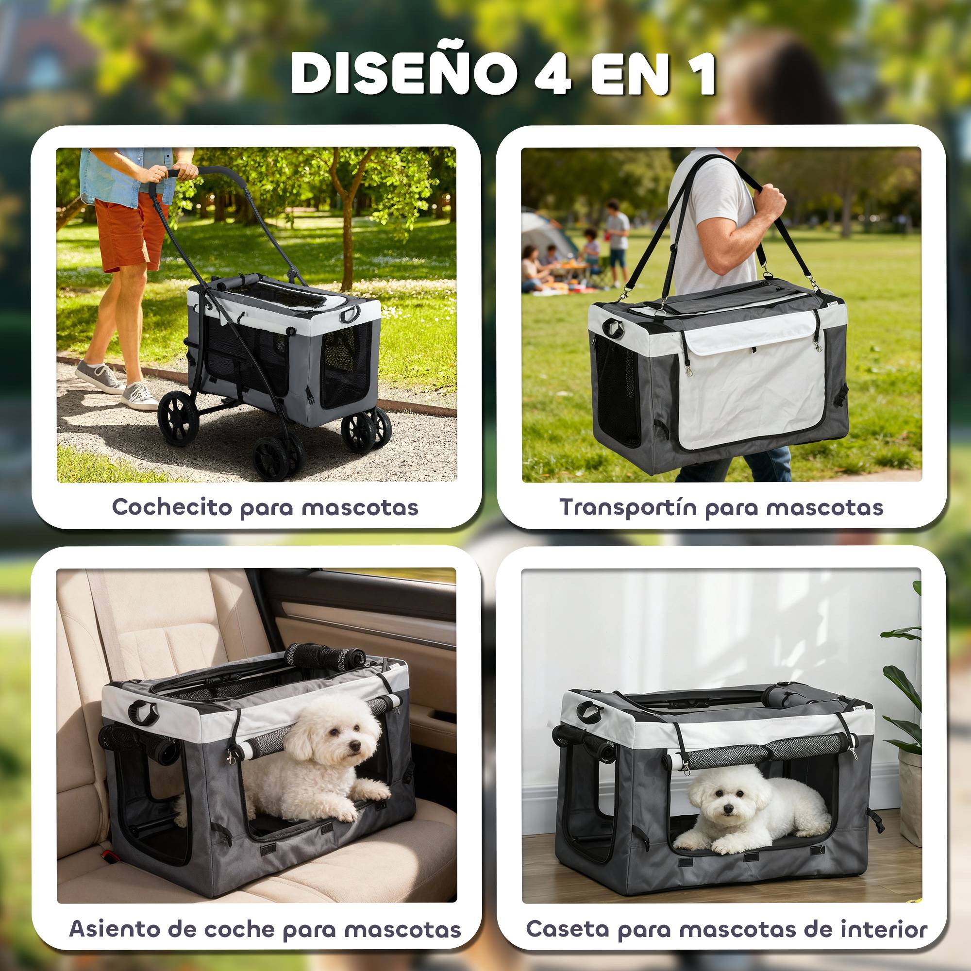 Poussette pliable pour petits chiens, avec wagon détachable, 4 portes zippées, grise - Image 7