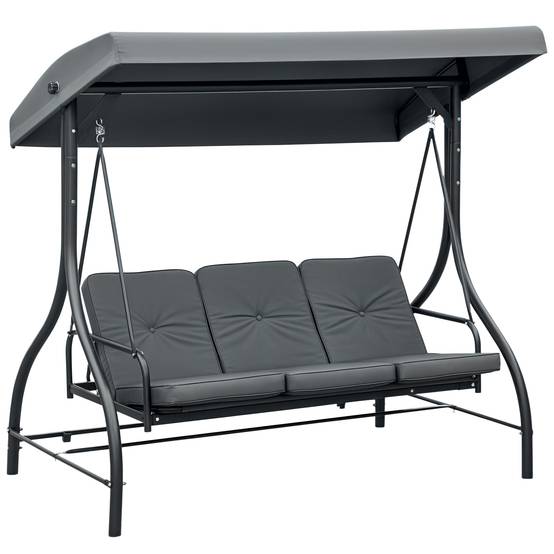 Balancelle de jardin convertible 3 places avec toit réglable et rembourrage épais, siège extérieur confortable et résistant - Image 1