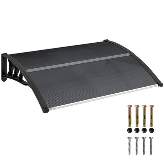 Auvent de porte, couverture entrées et fenêtres, 100L x 75P x 23H cm, noir - Image 1