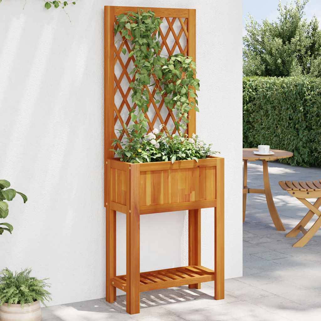 Jardinière avec treillis et étagère bois d'acacia naturel 55 x 29.5 x 152 cm - PANGIVO - Image 1