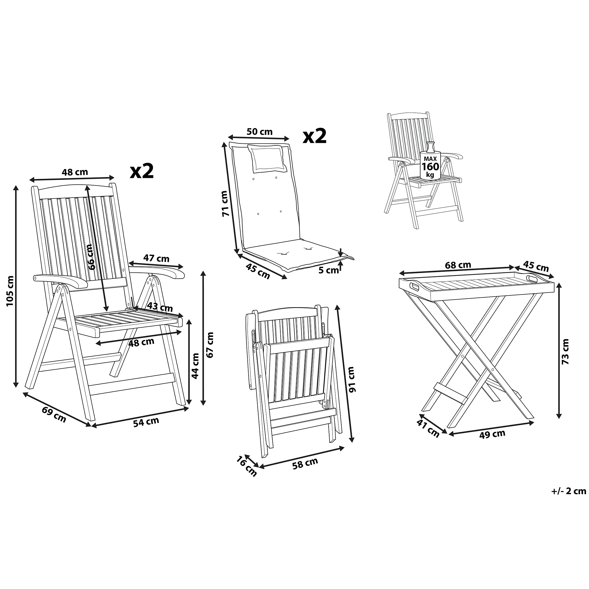 Beliani - Set de bistrot, 2 Personnes Acacia Gris graphite JAVA - Beliani - Imagen 2
