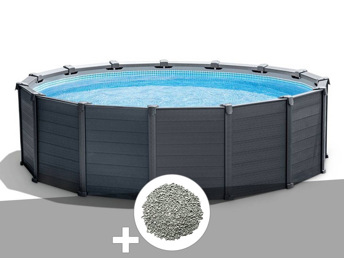 Kit piscine tubulaire Intex Graphite ronde 4,78 x 1,24 m + 10 kg de zéolite