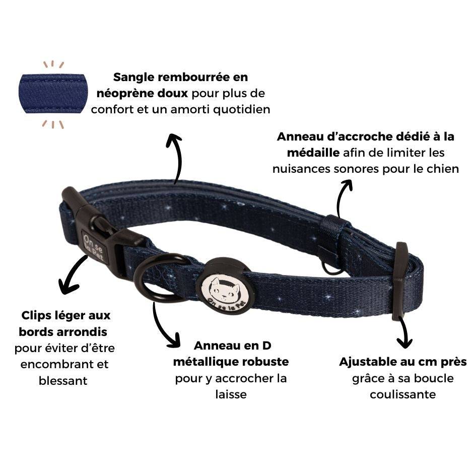 Collier réglable, rembourré et résistant - Bleu Nuit – On se la Pet - Image 5