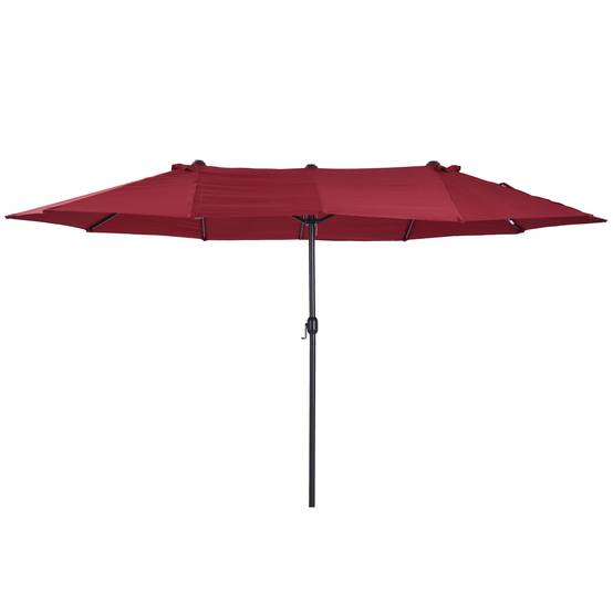 Parasol double extérieur acier jardin terrasse manivelle 455x265cm rouge bordeaux - ComfortXL Outdoor Living - Image 2