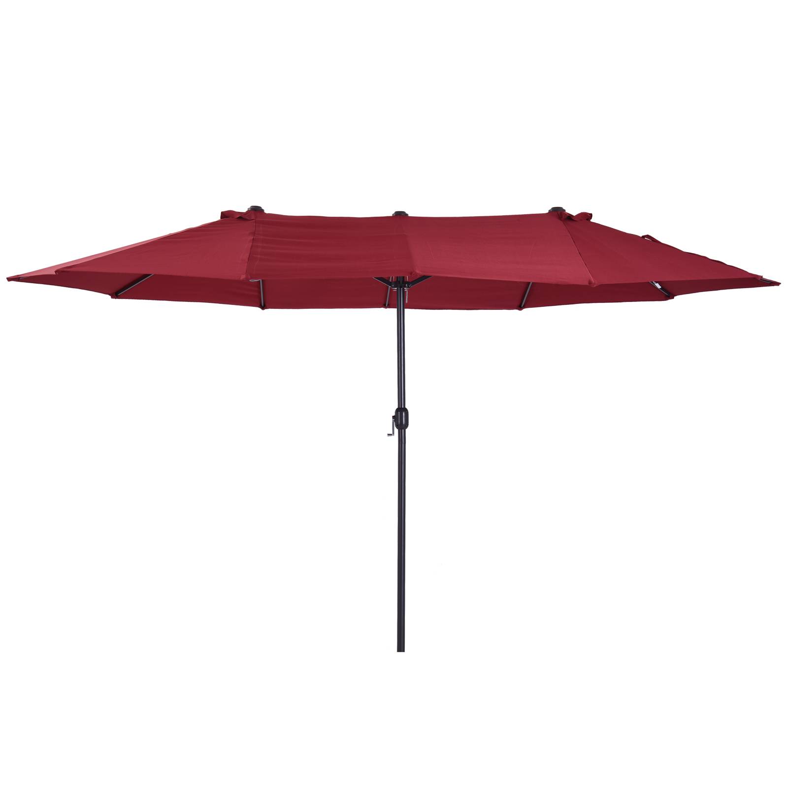 Parasol double extérieur acier jardin terrasse manivelle 455x265cm rouge bordeaux - ComfortXL Outdoor Living - Image 2