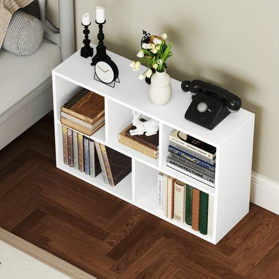 Étagère à 2 niveaux, 5 compartiments, panneaux de particules, étagère de rangement, blanche - Image 10