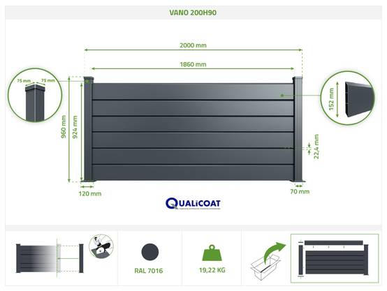 Casanoov Clôture Aluminium Persienne 10m VANO H.90 cm gris - Image 2