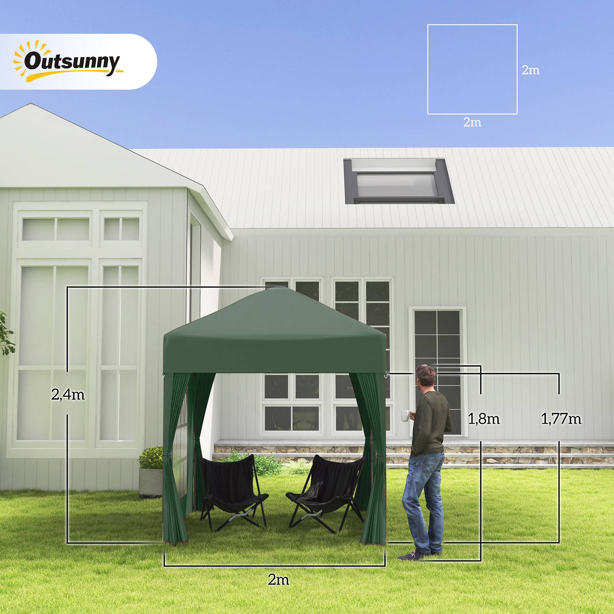 Tonnelle pliante de jardin en acier protection UV imperméable 2x2m vert foncé - ComfortXL Outdoor Living - Image 5