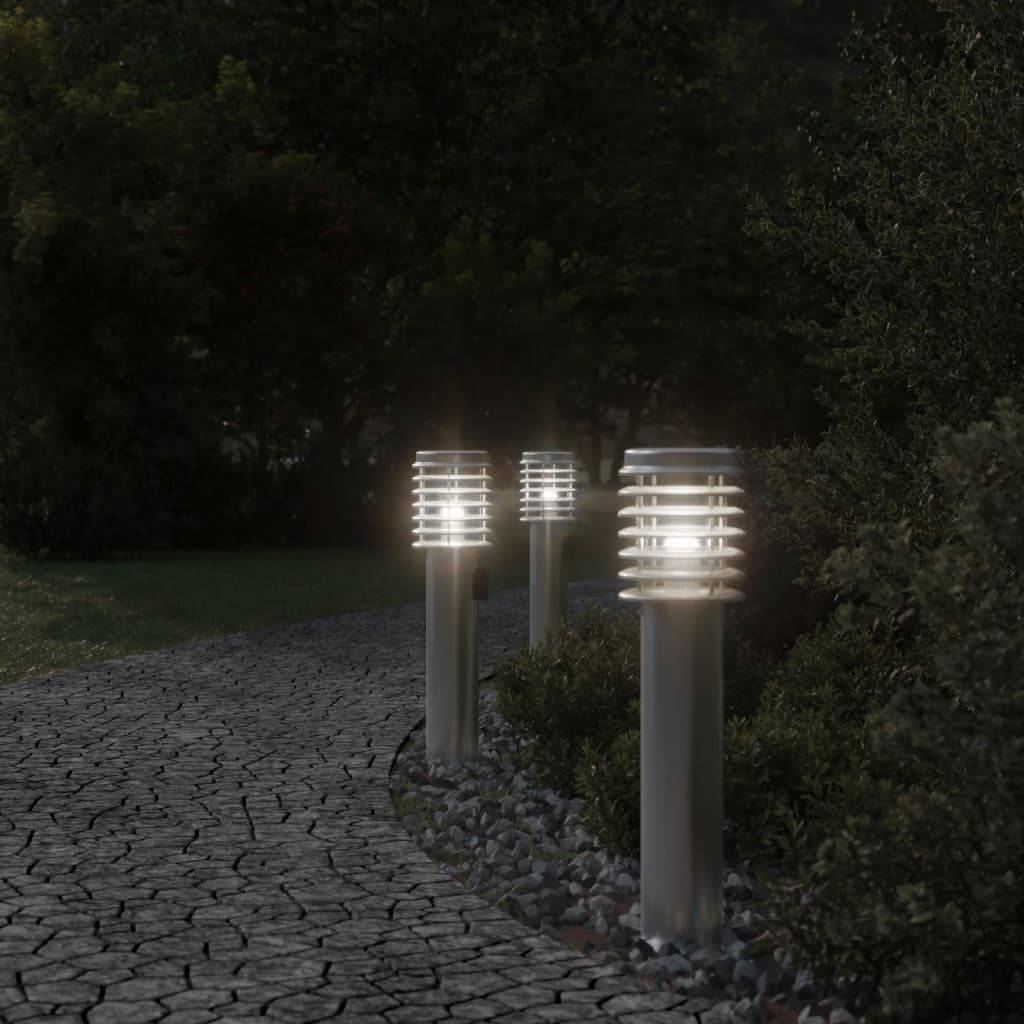 3 pcs Lampadaires de jardin - Lampadaires d'extérieur et sortie argenté acier inoxydable-JU1069 - Image 3