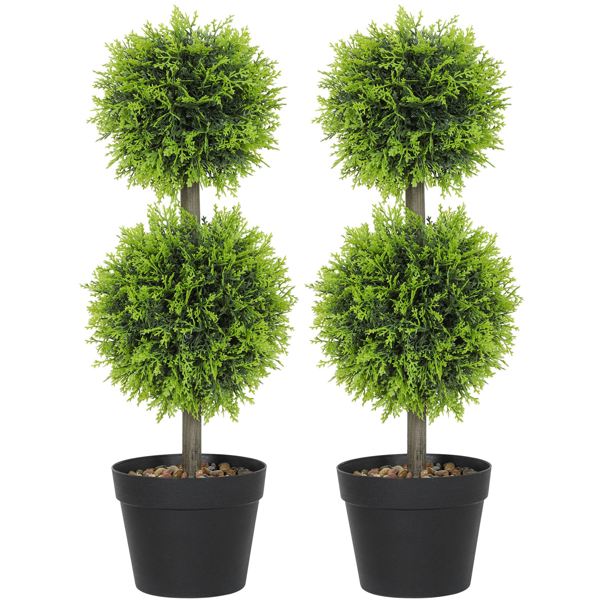 Lot 2 cyprès boules buis artificiels plastique intérieur extérieur anti-UV 60cm vert - ComfortXL Outdoor Living - Image 1