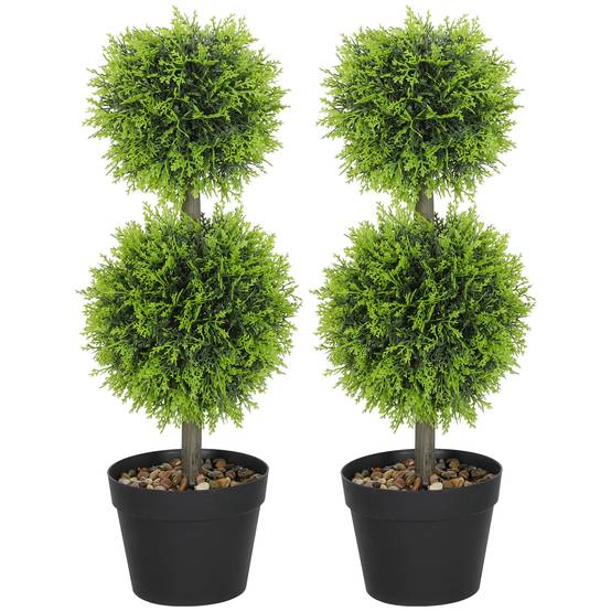 Lot 2 cyprès boules buis artificiels plastique intérieur extérieur anti-UV 60cm vert - ComfortXL Outdoor Living - Image 2