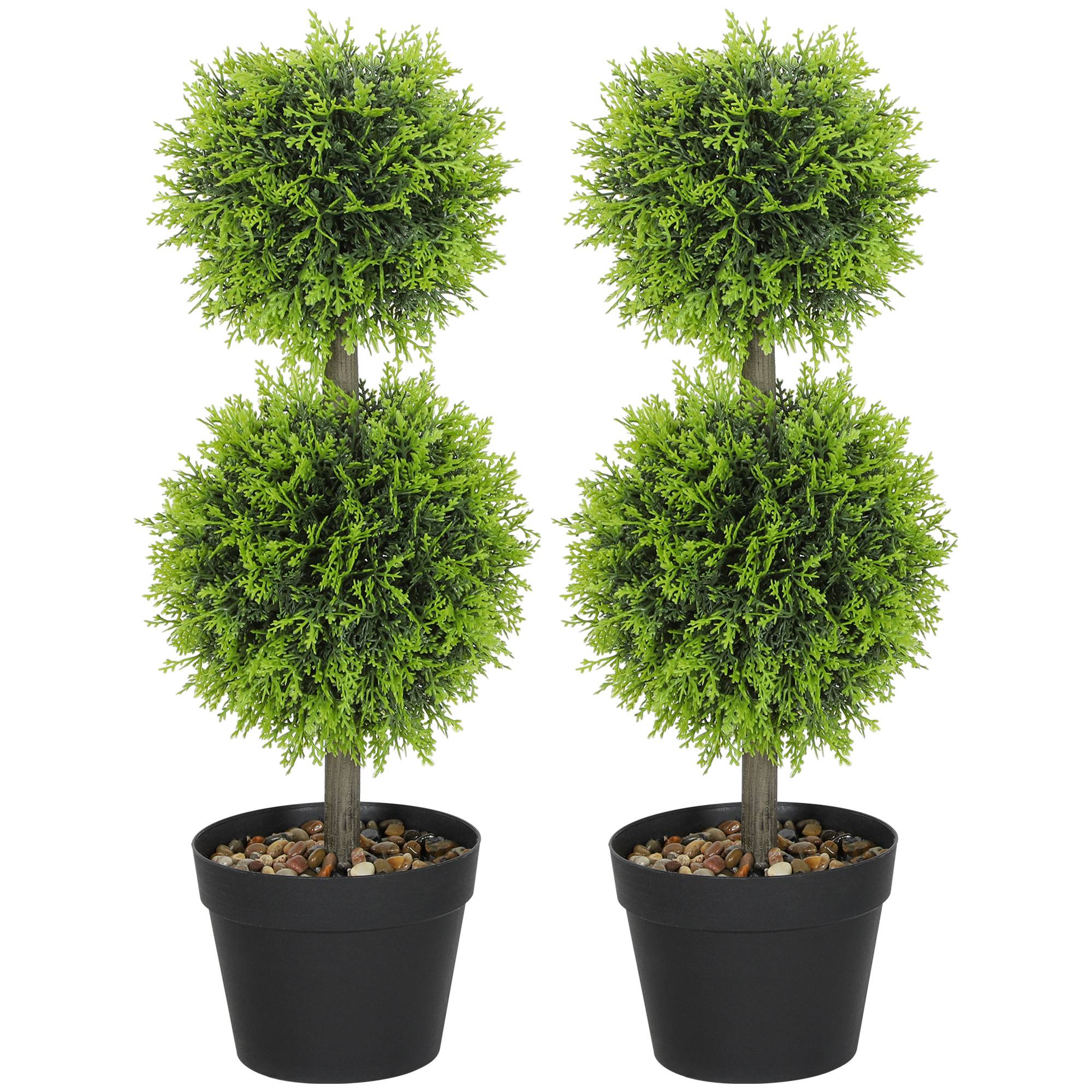 Lot 2 cyprès boules buis artificiels plastique intérieur extérieur anti-UV 60cm vert - ComfortXL Outdoor Living - Image 2