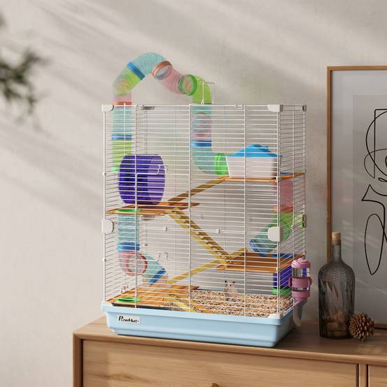 Cage hamster 5 niveaux en métal pour rongeurs avec tubes et accessoires 46x30x58cm bleu - ComfortXL Outdoor Living - Image 4