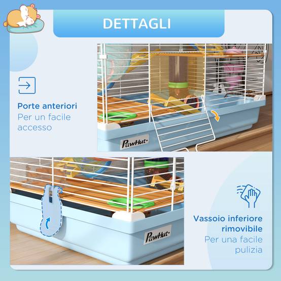 Cage hamster 5 niveaux en métal pour rongeurs avec tubes et accessoires 46x30x58cm bleu - ComfortXL Outdoor Living - Image 9