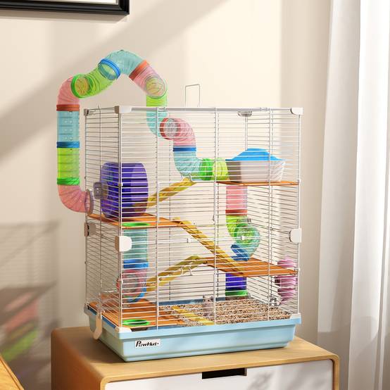 Cage hamster 5 niveaux en métal pour rongeurs avec tubes et accessoires 46x30x58cm bleu - ComfortXL Outdoor Living - Image 3
