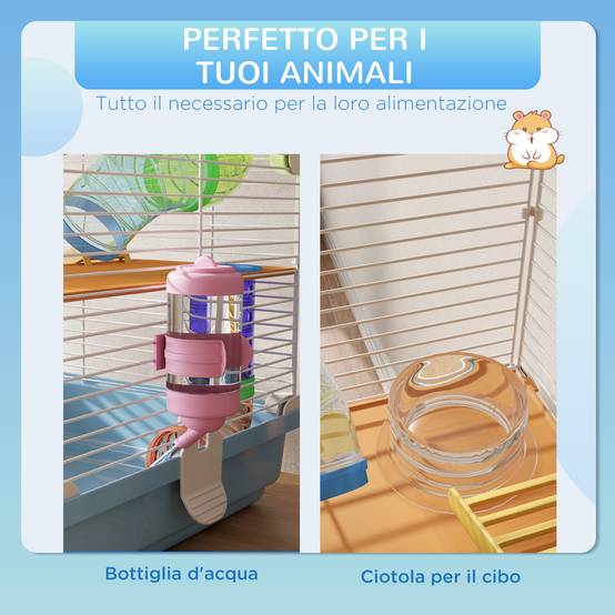 Cage hamster 5 niveaux en métal pour rongeurs avec tubes et accessoires 46x30x58cm bleu - ComfortXL Outdoor Living - Image 7