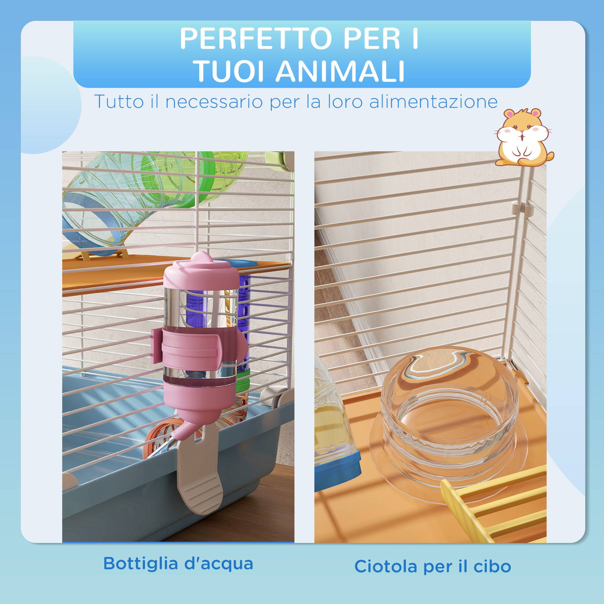 Cage hamster 5 niveaux en métal pour rongeurs avec tubes et accessoires 46x30x58cm bleu - ComfortXL Outdoor Living - Image 7