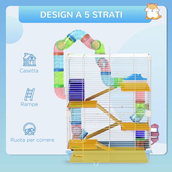 Cage hamster 5 niveaux en métal pour rongeurs avec tubes et accessoires 46x30x58cm bleu - ComfortXL Outdoor Living - Image 8
