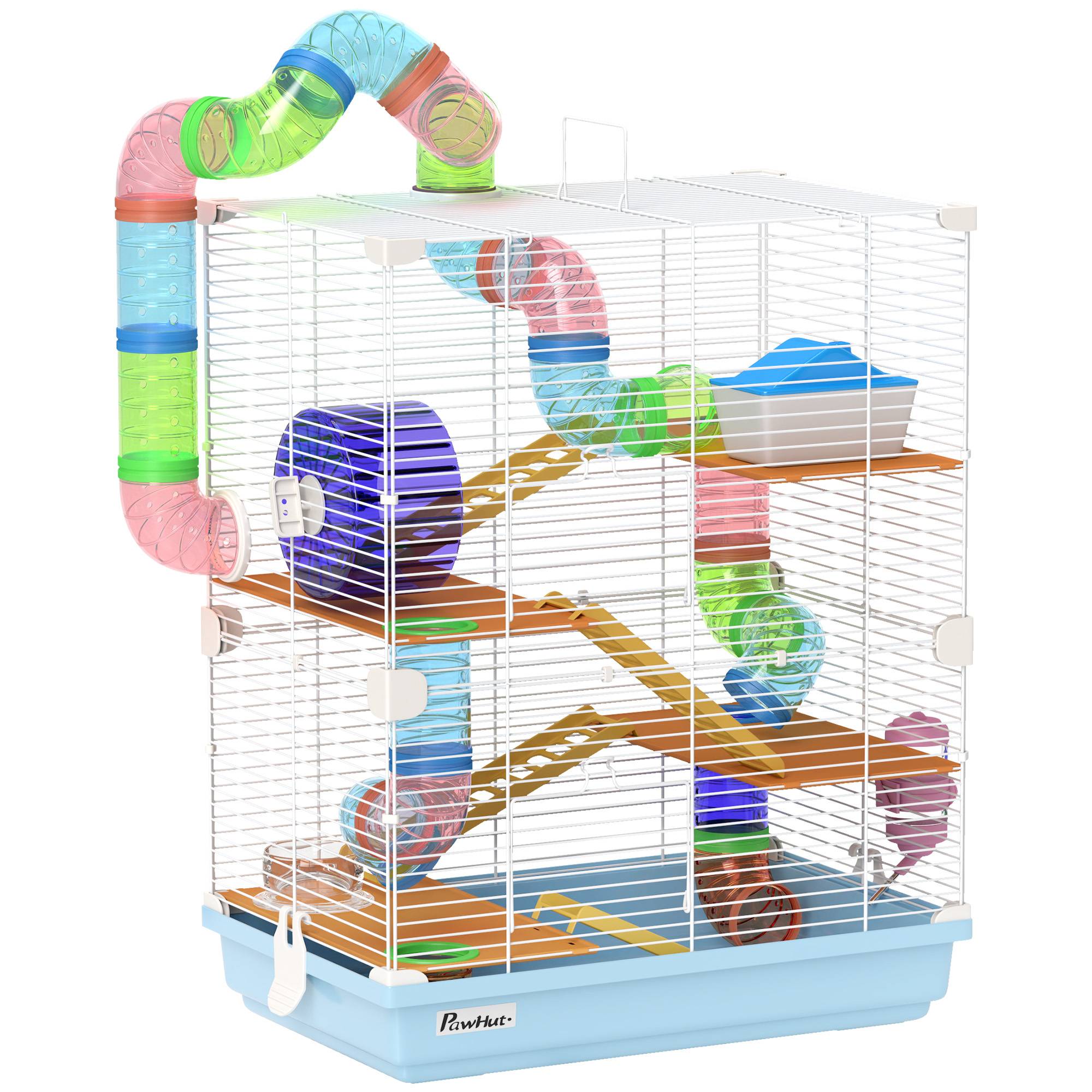 Cage hamster 5 niveaux en métal pour rongeurs avec tubes et accessoires 46x30x58cm bleu - ComfortXL Outdoor Living - Image 1