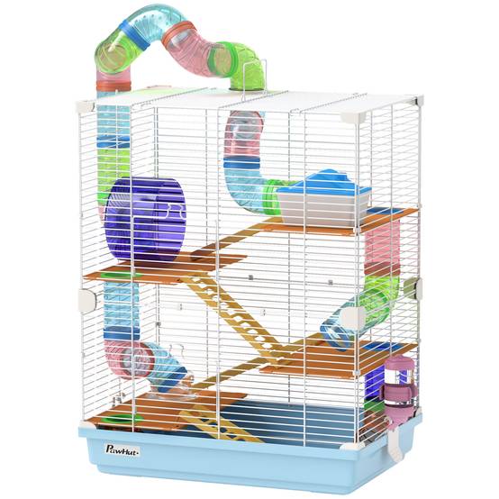 Cage hamster 5 niveaux en métal pour rongeurs avec tubes et accessoires 46x30x58cm bleu - ComfortXL Outdoor Living - Image 2