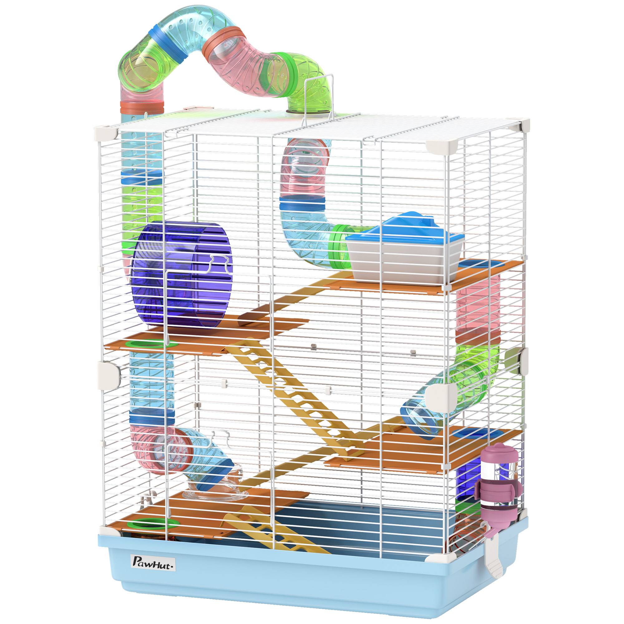 Cage hamster 5 niveaux en métal pour rongeurs avec tubes et accessoires 46x30x58cm bleu - ComfortXL Outdoor Living - Image 2