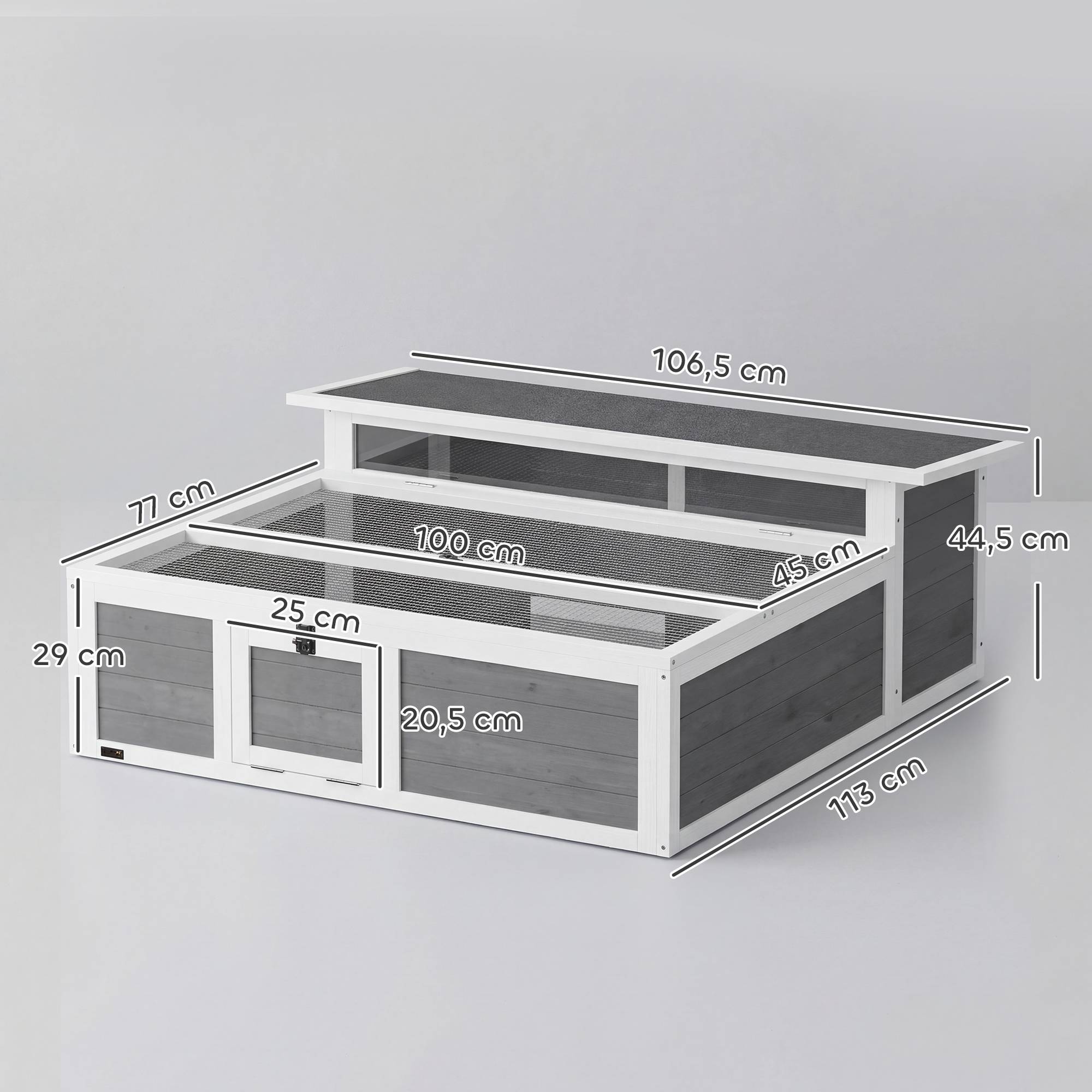 Maison tortue bois 113×106,5×44,5cm gris foncé, espace libre, logement principal, fenêtre visuelle, dessus rabattable, 2 portes - Image 5