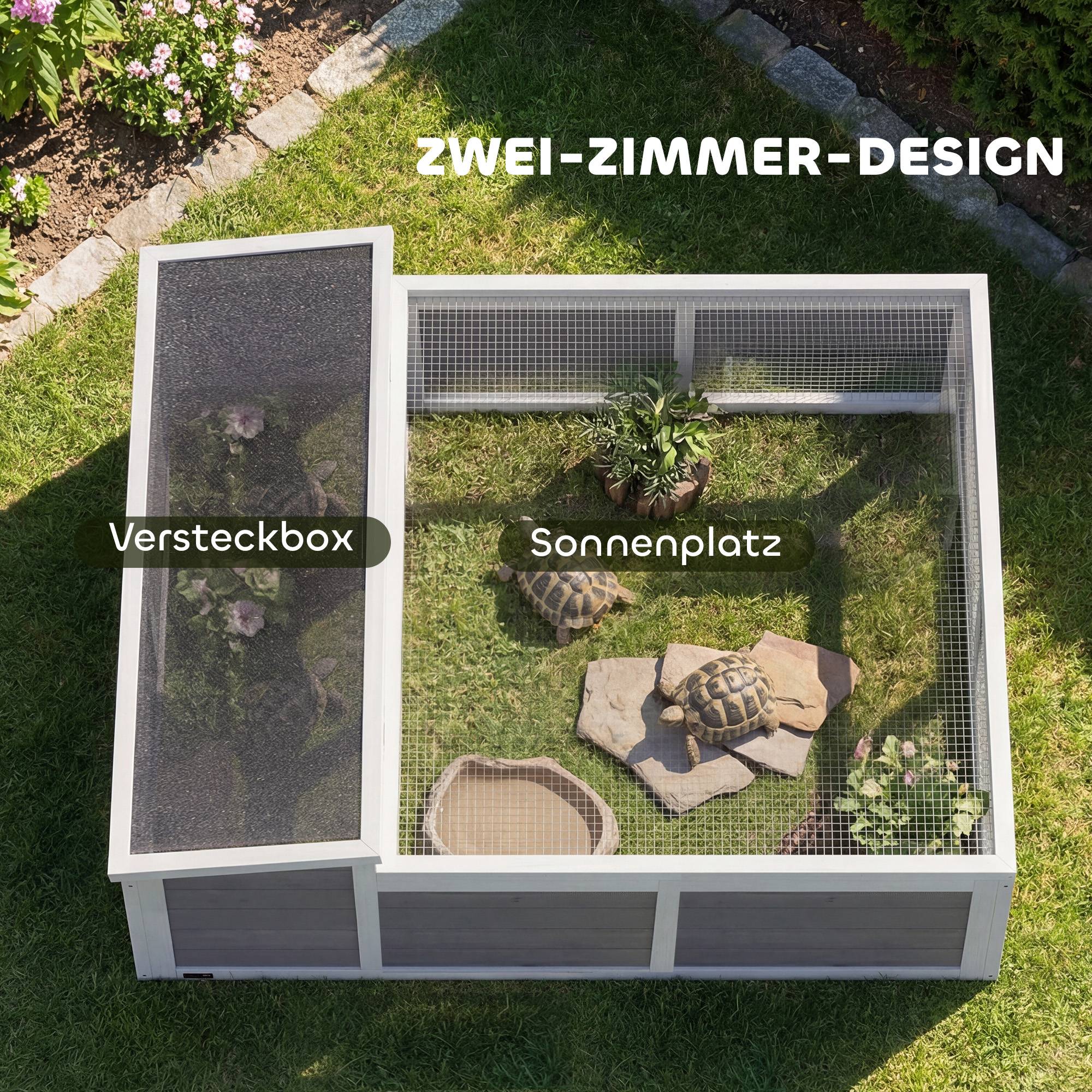 Maison tortue bois 113×106,5×44,5cm gris foncé, espace libre, logement principal, fenêtre visuelle, dessus rabattable, 2 portes - Image 6