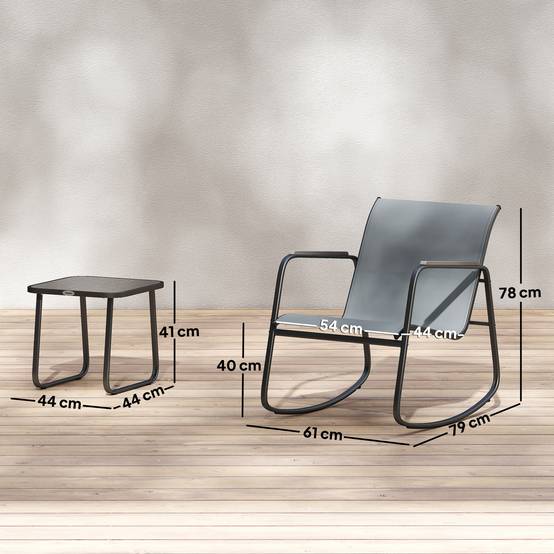 Ensemble de jardin 3 pièces acier et textilène avec chaises à bascule gris - ComfortXL Outdoor Living - Image 5