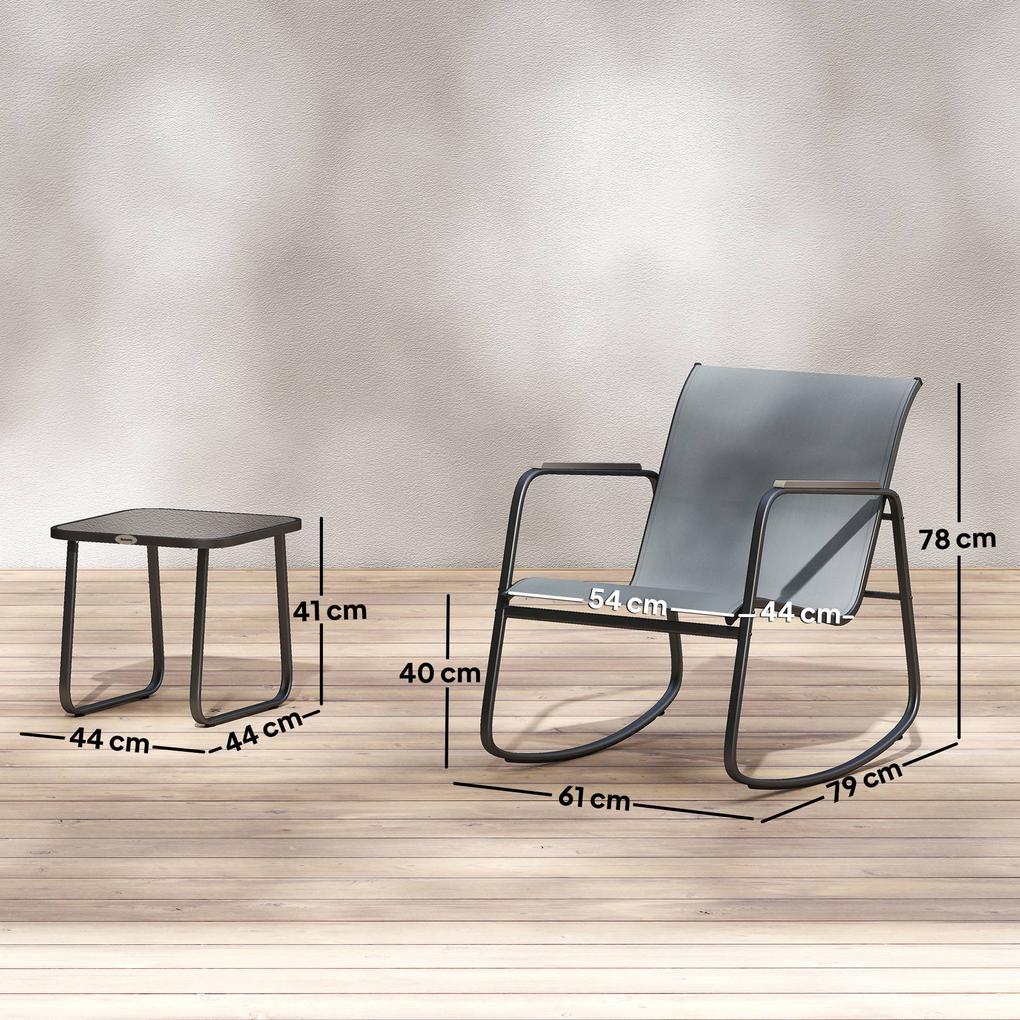 Ensemble de jardin 3 pièces acier et textilène avec chaises à bascule gris - ComfortXL Outdoor Living - Image 5