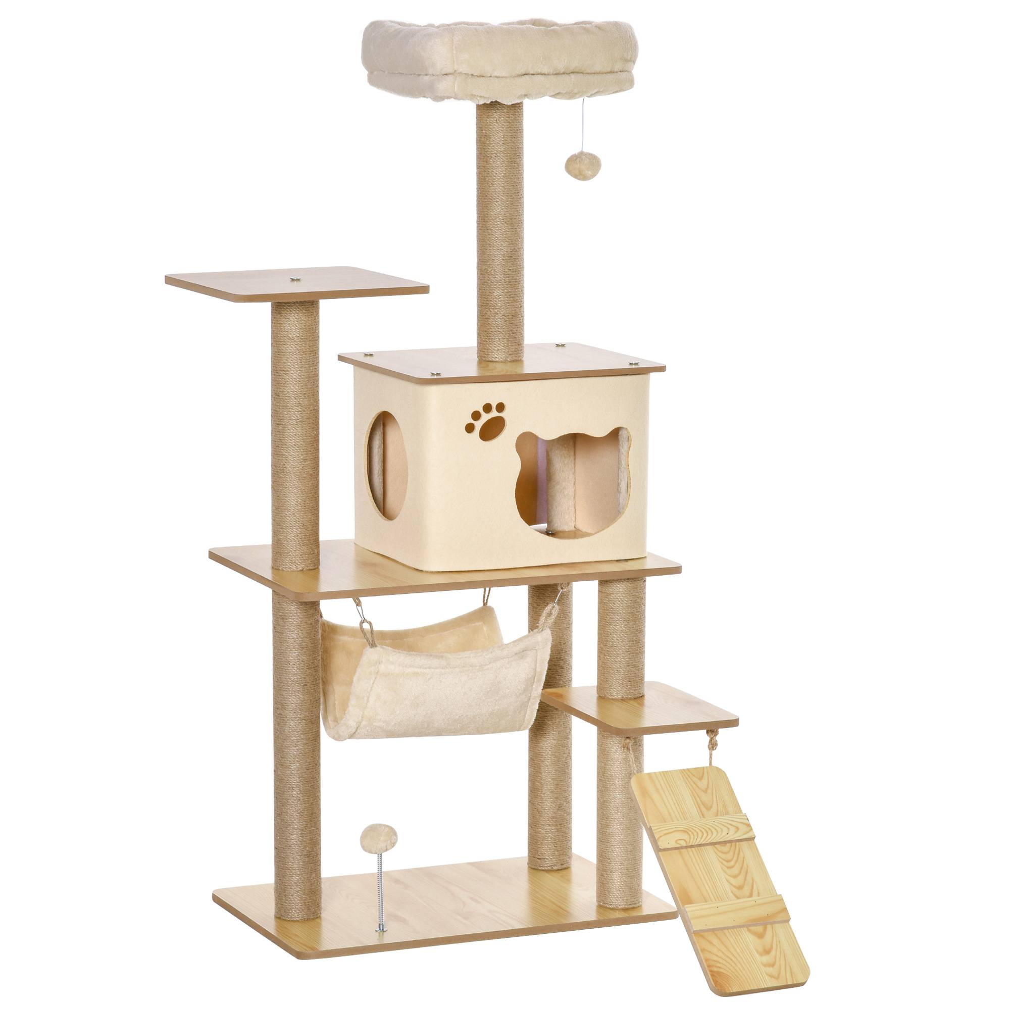 Arbre à chat bois Jute naturel Pour grands chats Griffoir avec niche 130cm Jaune - ComfortXL Outdoor Living