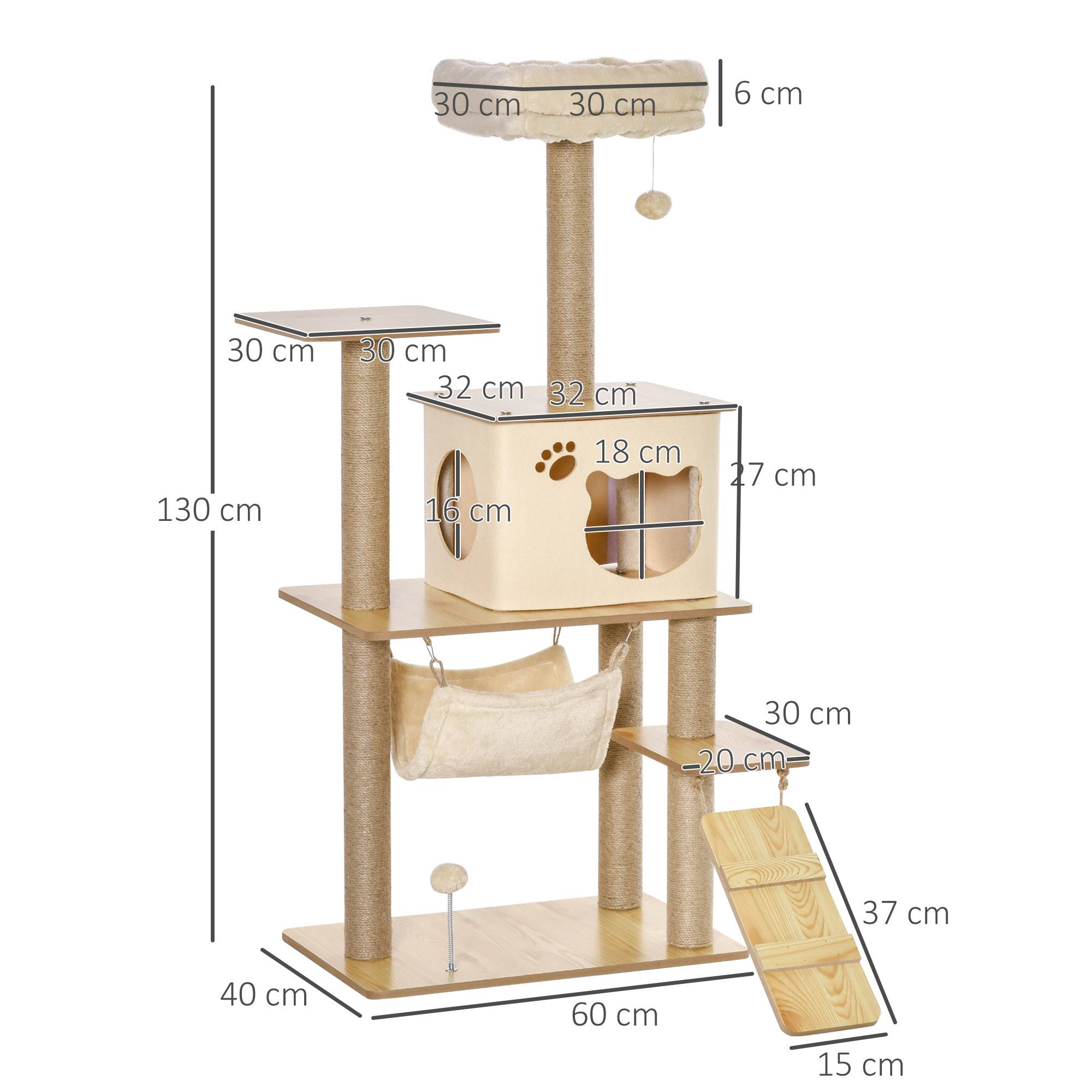 Arbre à chat bois Jute naturel Pour grands chats Griffoir avec niche 130cm Jaune - ComfortXL Outdoor Living - Image 5