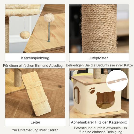 Arbre à chat bois Jute naturel Pour grands chats Griffoir avec niche 130cm Jaune - ComfortXL Outdoor Living - Image 7