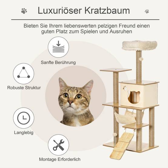 Arbre à chat bois Jute naturel Pour grands chats Griffoir avec niche 130cm Jaune - ComfortXL Outdoor Living - Image 6