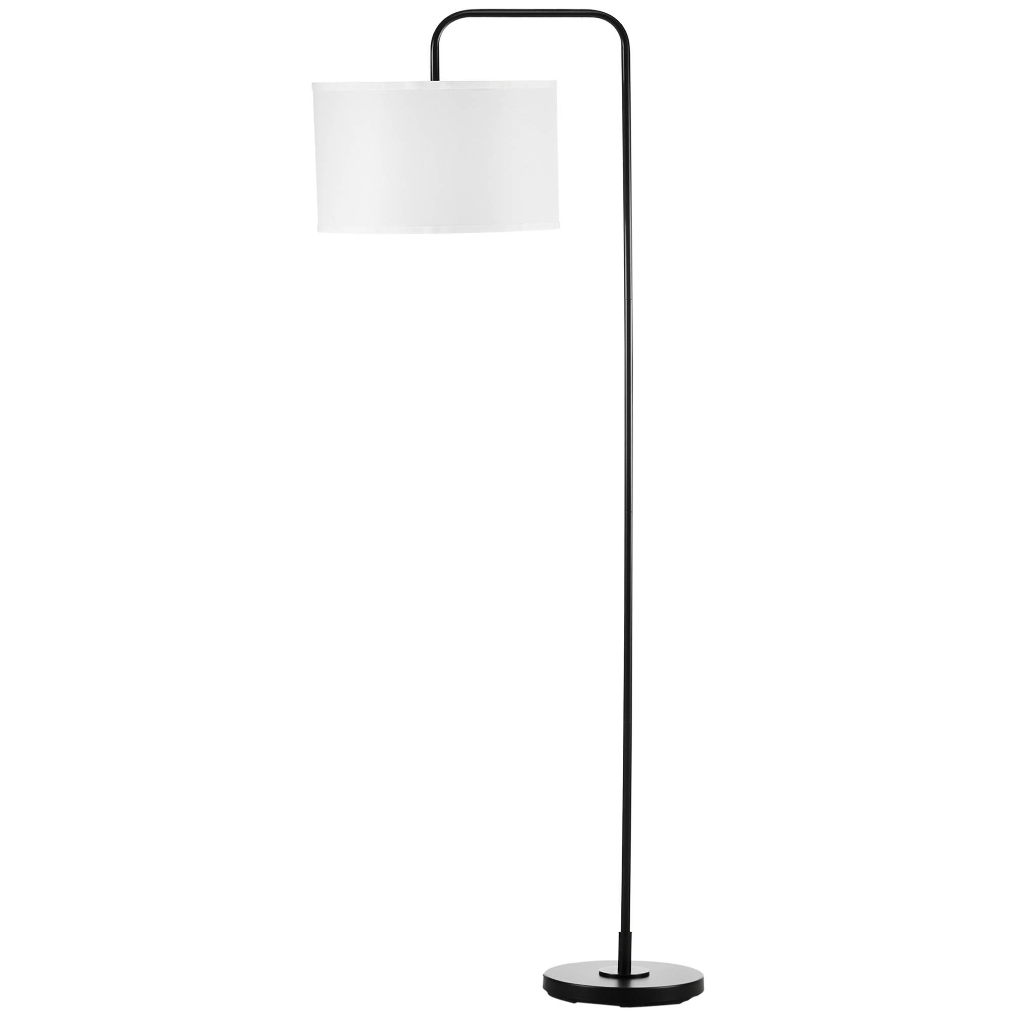 Lampadaire avec interrupteur au pied, lampadaire avec abat-jour en tissu, acier, blanc - Image 2