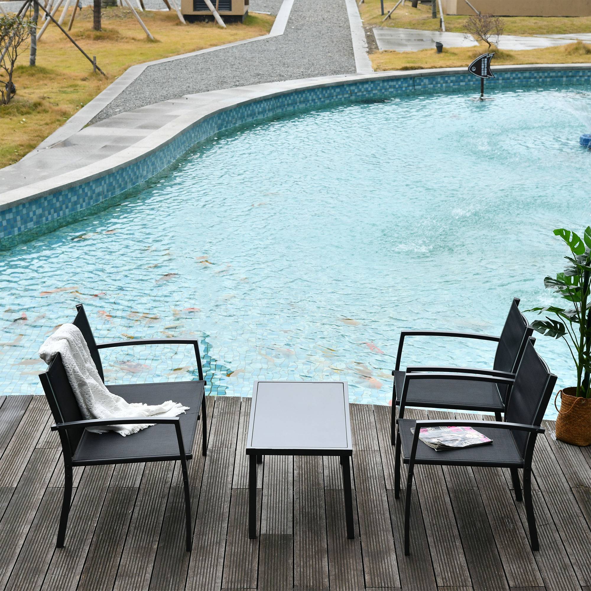 Outsunny - Salon de jardin extérieur 4 pièces avec canapé 2 places, 2 chaises, table basse en verre trempé, coussins inclus - noir - Outsunny - Image 2