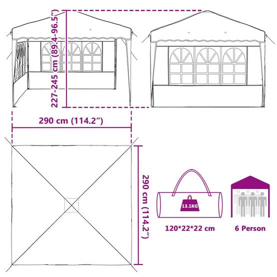 ComfortXL - Tente de réception pliante tissu Oxford extérieur réglable 2 parois 288x288 crème - ComfortXL Outdoor Living - Image 9