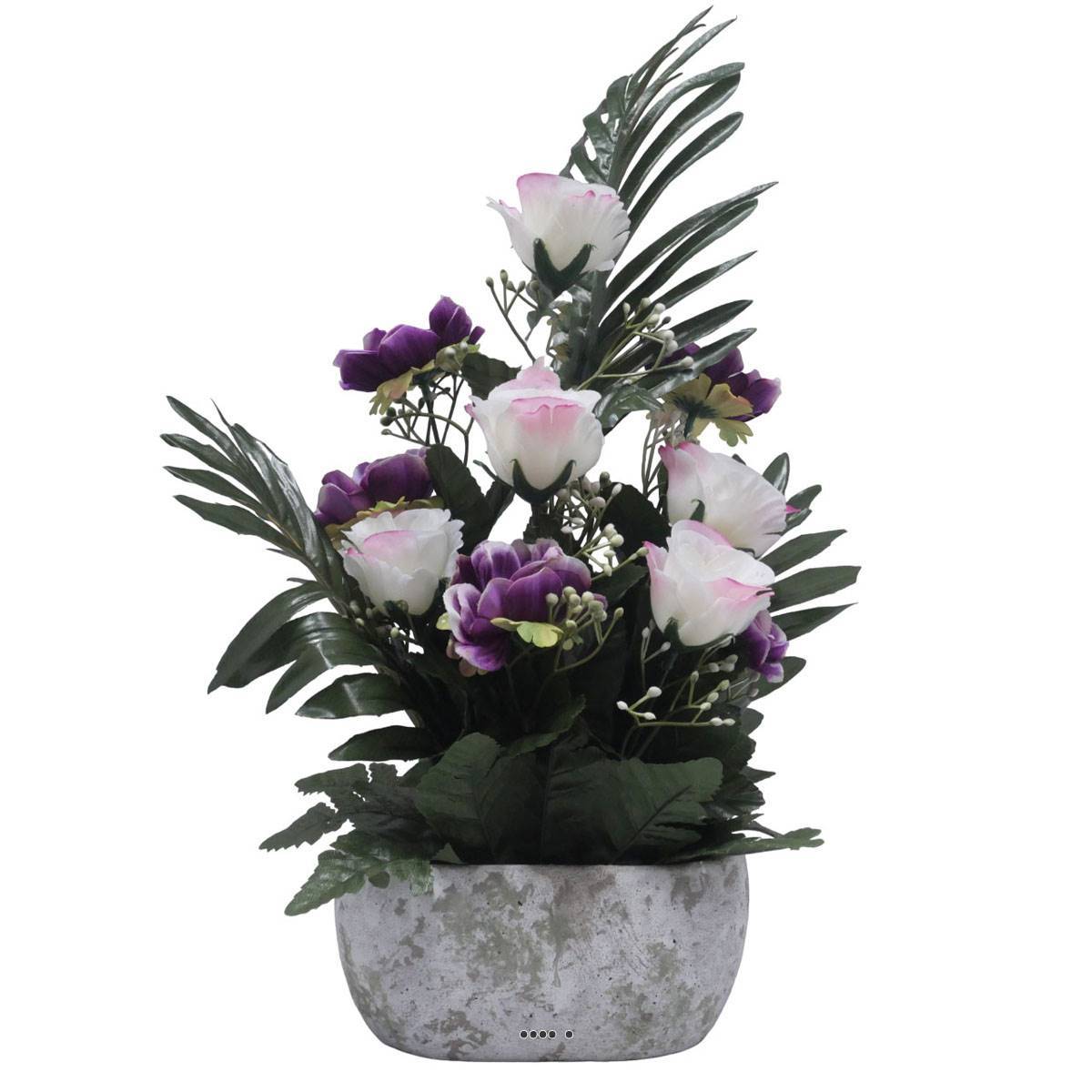 Artificielles - Jardinière pot béton bouton de rose, Anémone et Gypso Pourpre pour la Toussaint - couleur: Pourpre 340 - Imagen 1
