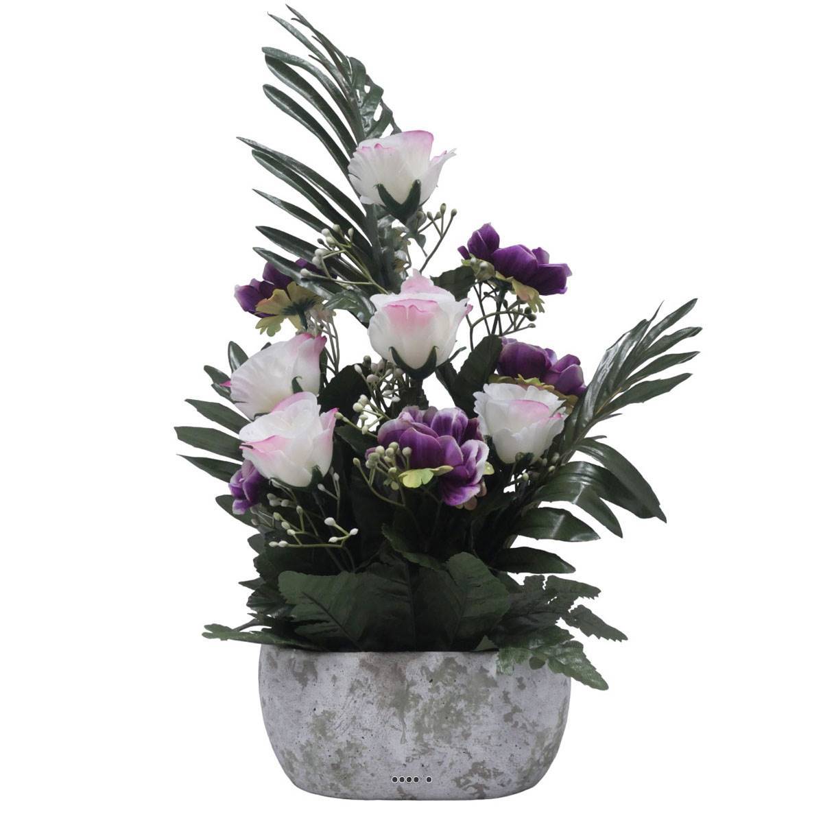 Artificielles - Jardinière pot béton bouton de rose, Anémone et Gypso Pourpre pour la Toussaint - couleur: Pourpre 340 - Imagen 2
