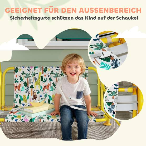 Balançoire hollywood enfant 2 places, auvent réglable ceinture sécurité 3-6 ans jusqu'à 60kg 112×75×120cm vert - Image 9